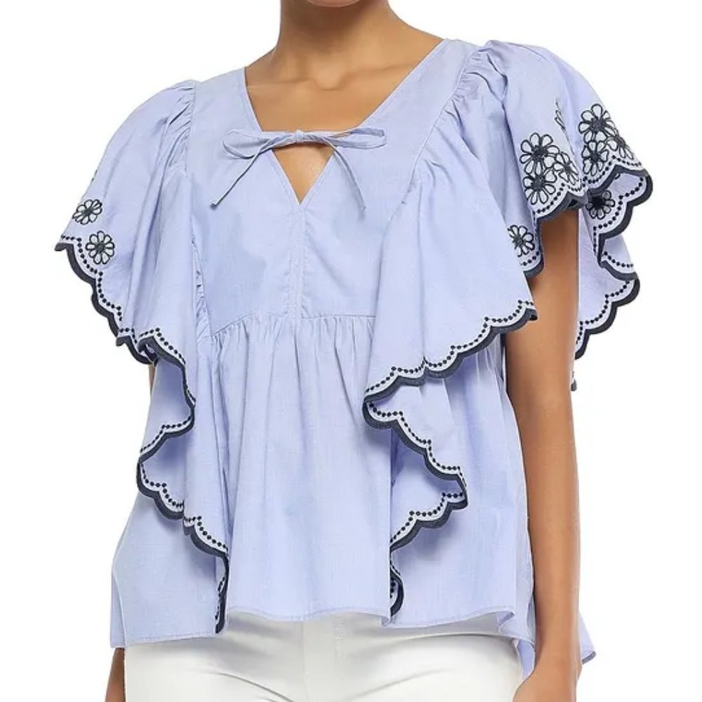 KATE SPADE scallop Chambray crochet lace tunic top - Picture 2 of 8